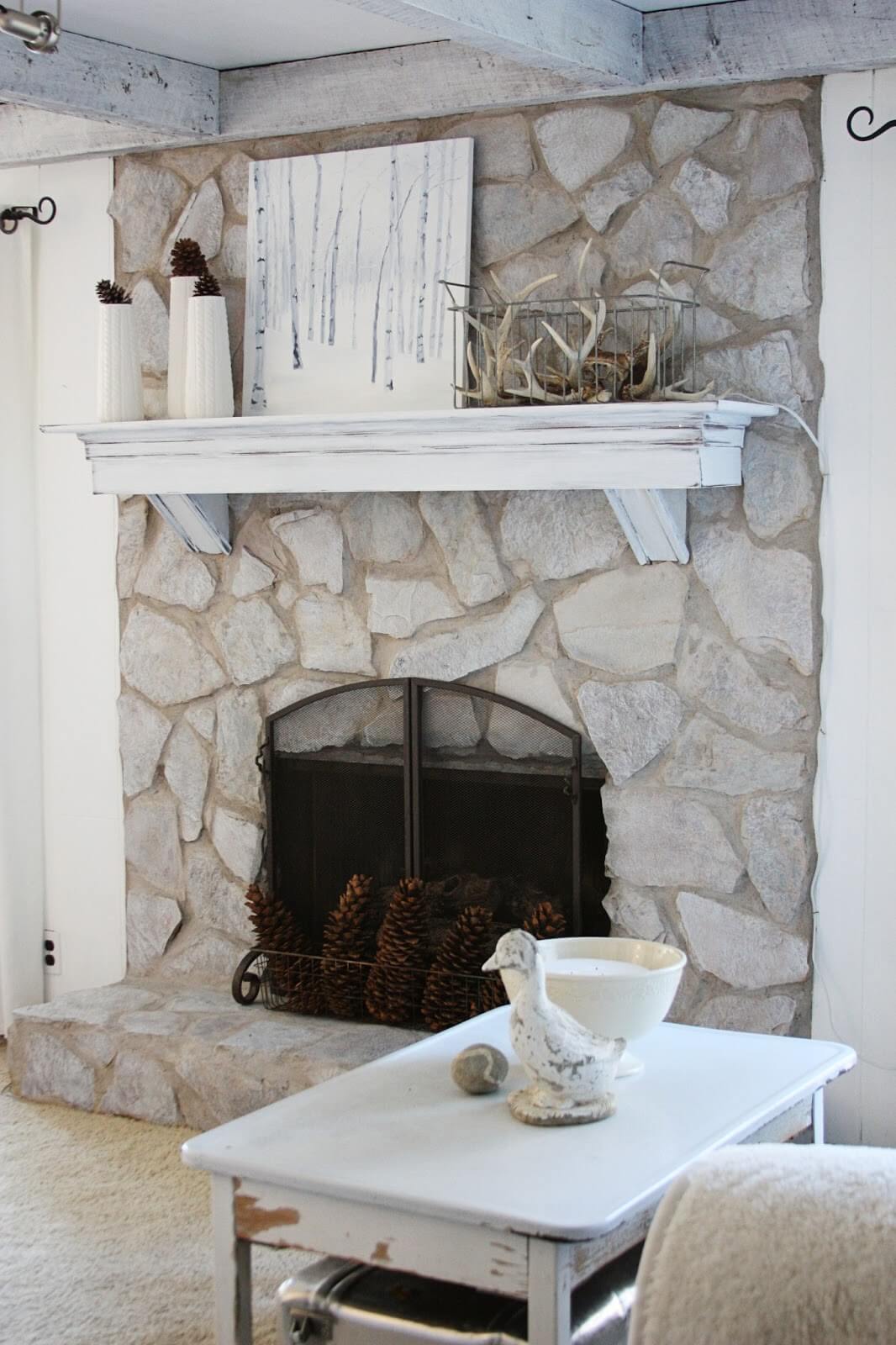 Sheer Painted Stone Fireplace Design