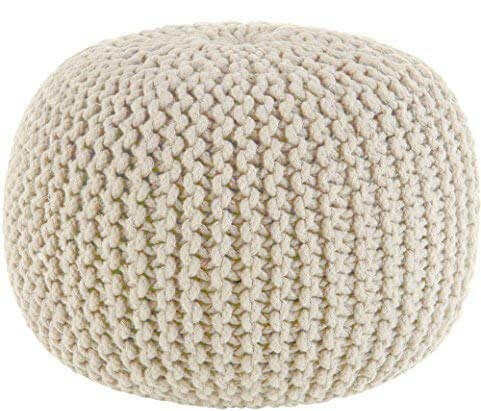 Hand Knitted Cable Style Ivory Pouf