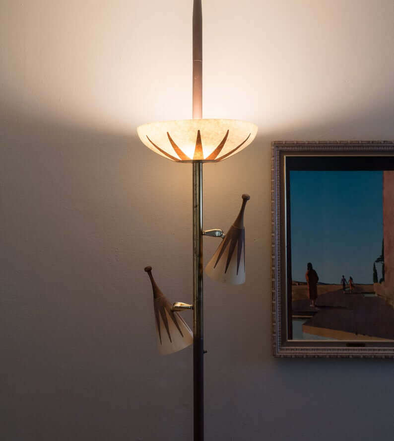 Brass Art Deco Torchiere Tension Pole Lamp