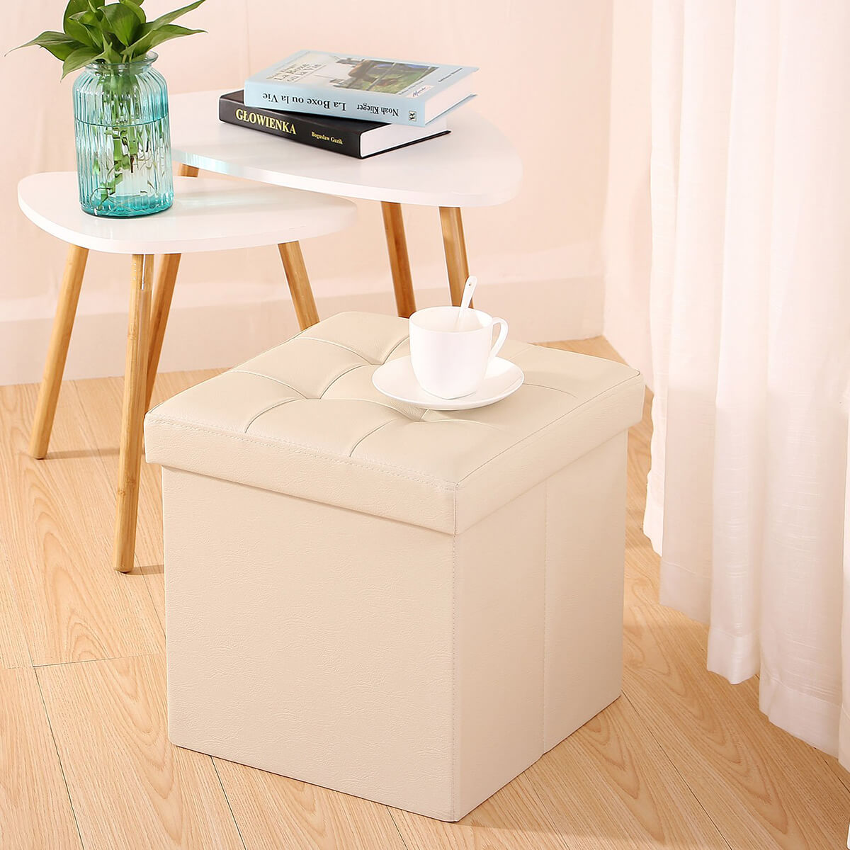 Faux Leather Folding Storage Ottoman Bench