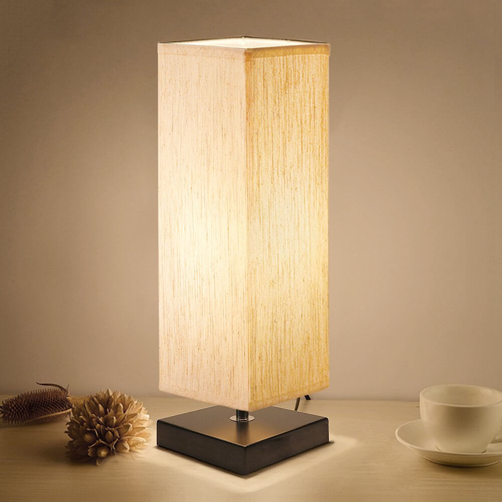 Warm Rectangular Lamp with Flaxen Shade