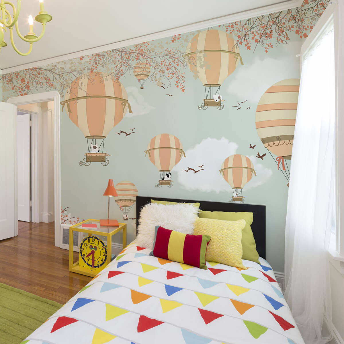 A Whimsical Hot Air Balloon Wall Mural