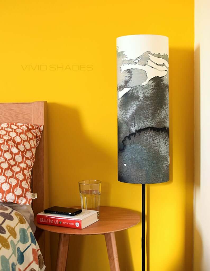 Artistic Tube Shade on Black Floor Lamp