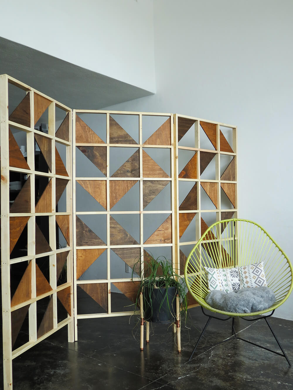 DIY Room Divider: Modern Geometric Wooden Cutout 3-Panel Room Divider for Studio Apartment or Reading Nook