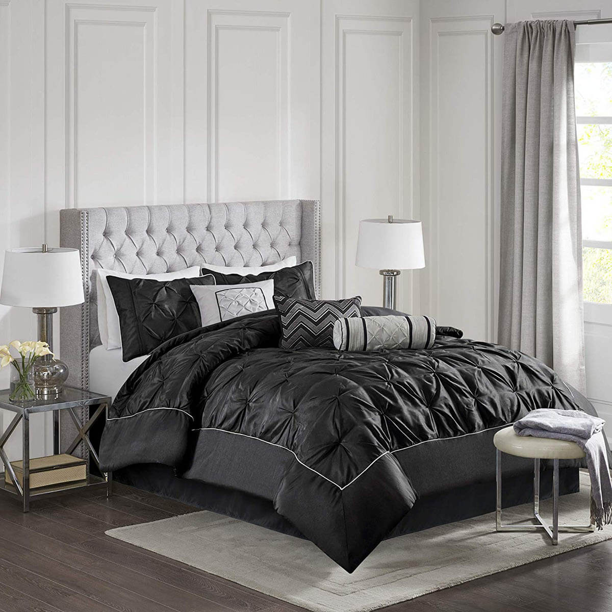 Elegant White and Black Bedroom Design Idea