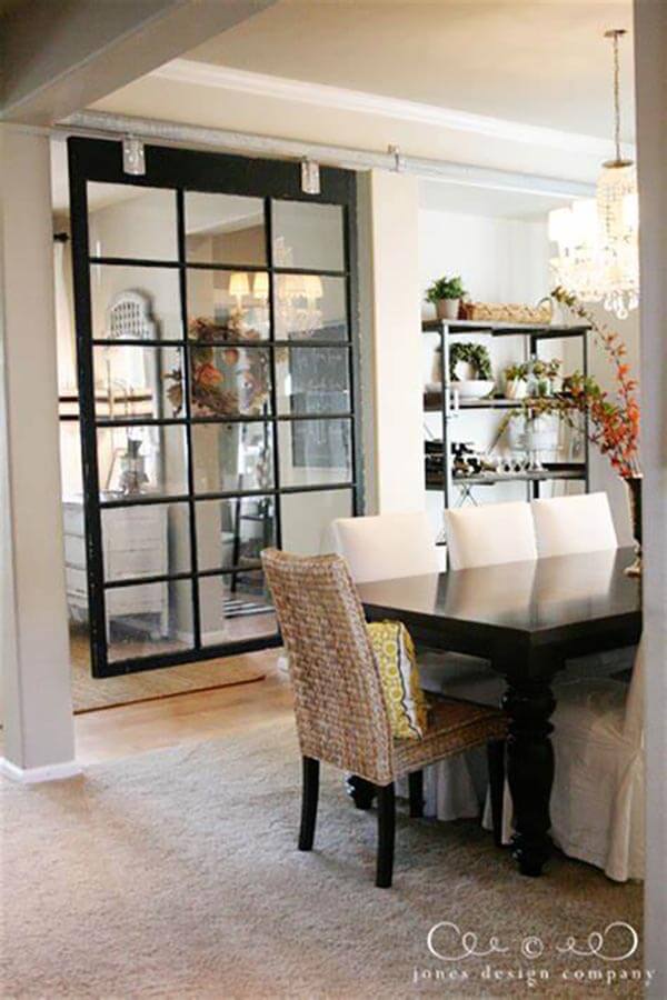 Sliding Farmhouse Door Room Divider, Window Room Divider, Folding Screen