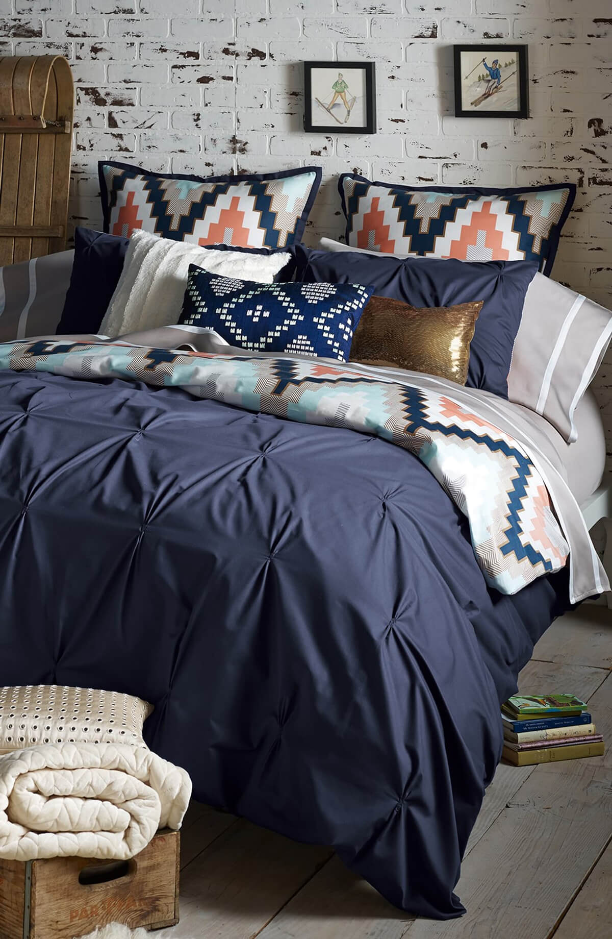 Southwestern Print Navy and Peach Bedding