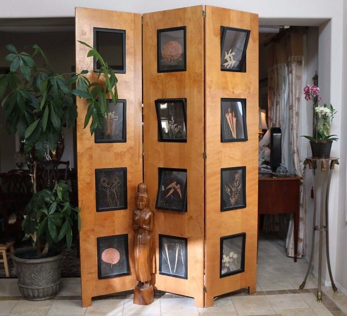 Zen Rotating Picture Frame 3-Panel Divider for Living Room or Dining Room, Folding Screen