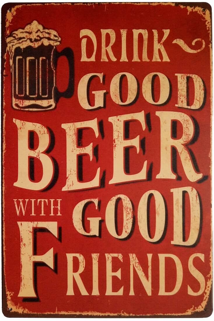 Retro Beer and Friends Tin Sign