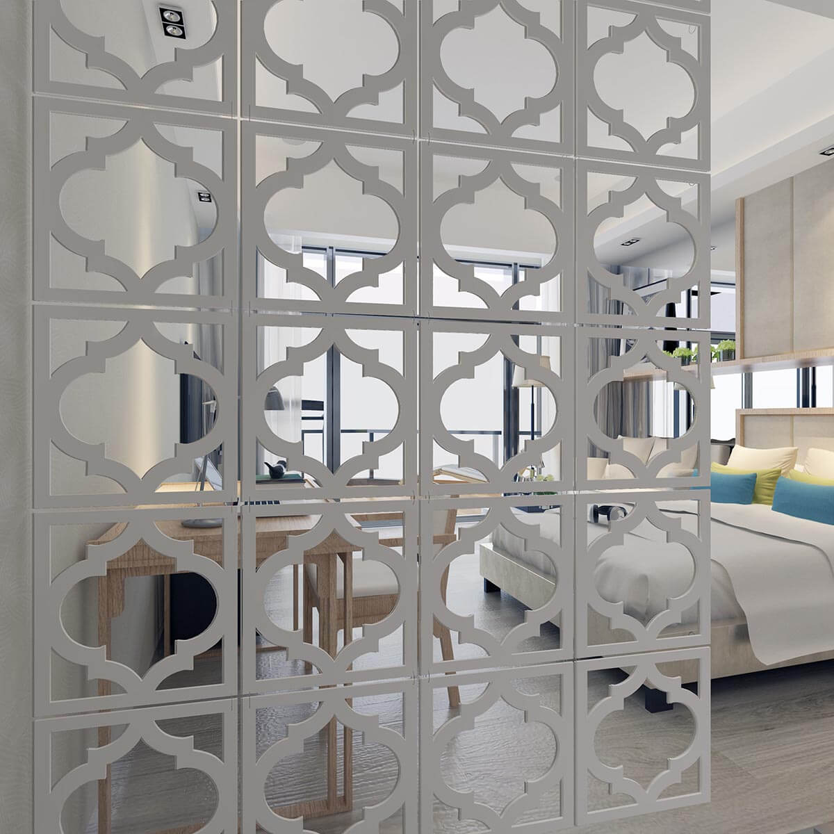 Trellis Pattern Adjustable Room Divider for Living Room, Folding Screen