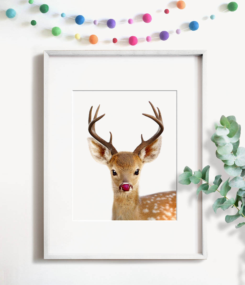 Baby Reindeer with Red Nose Printable Art