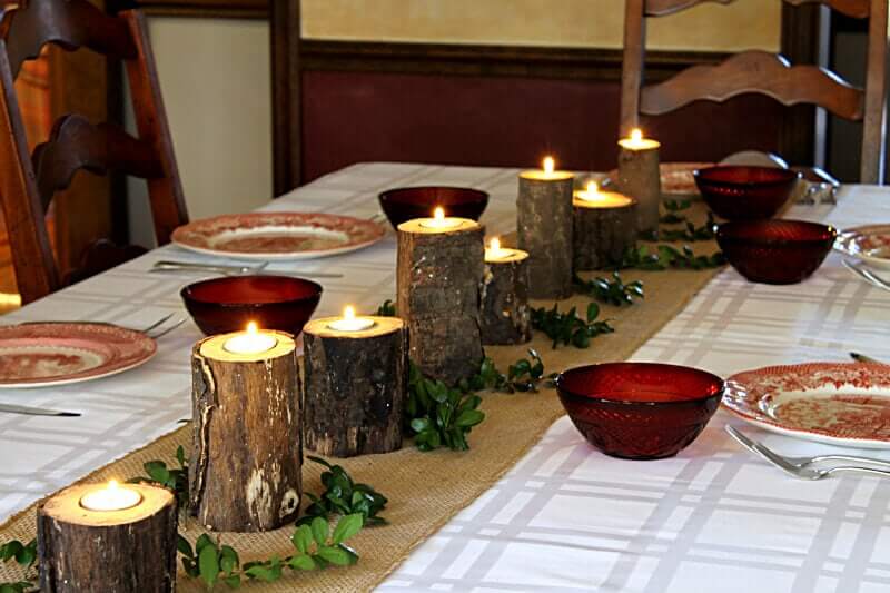 Rustic Candle Holders for a Woodland Table Theme