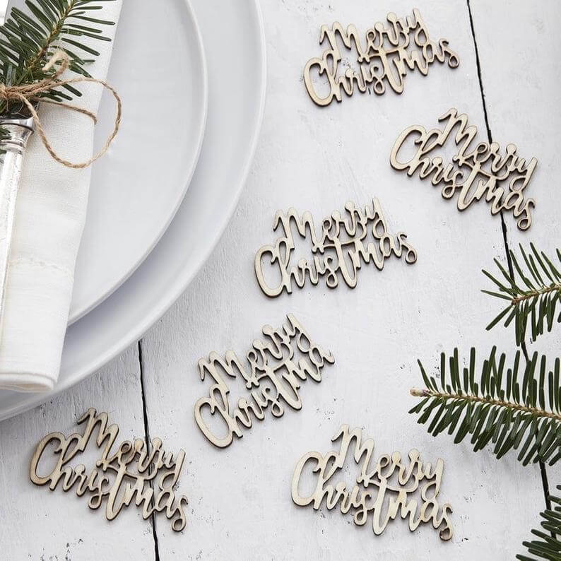 Merry Christmas Wooden Cut-out Confetti, Pack of 20