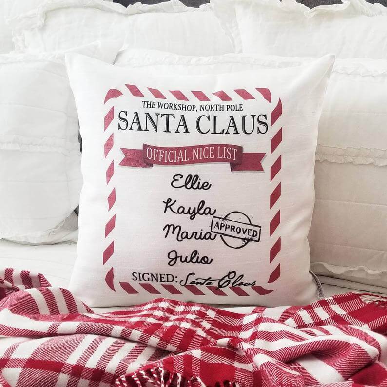 Personalized Santa's Nice List Christmas Throw Pillow