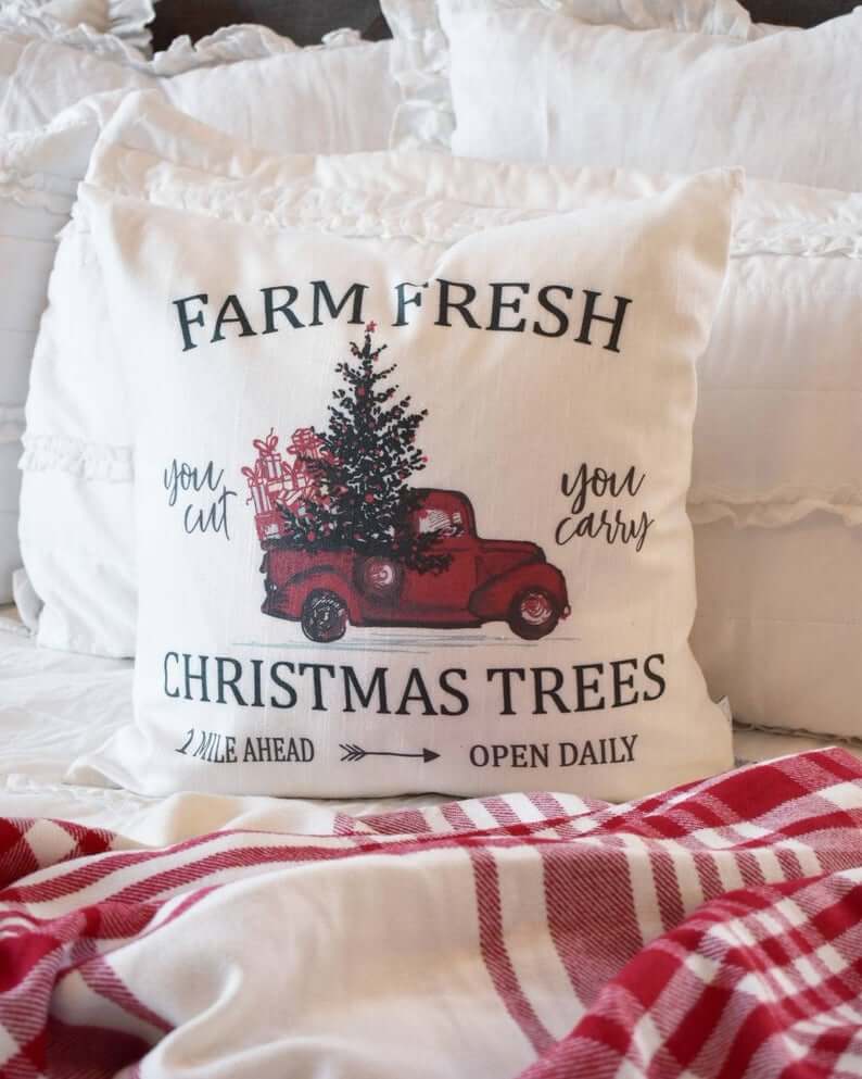 Vintage Old Truck Christmas Tree Decorative Pillow