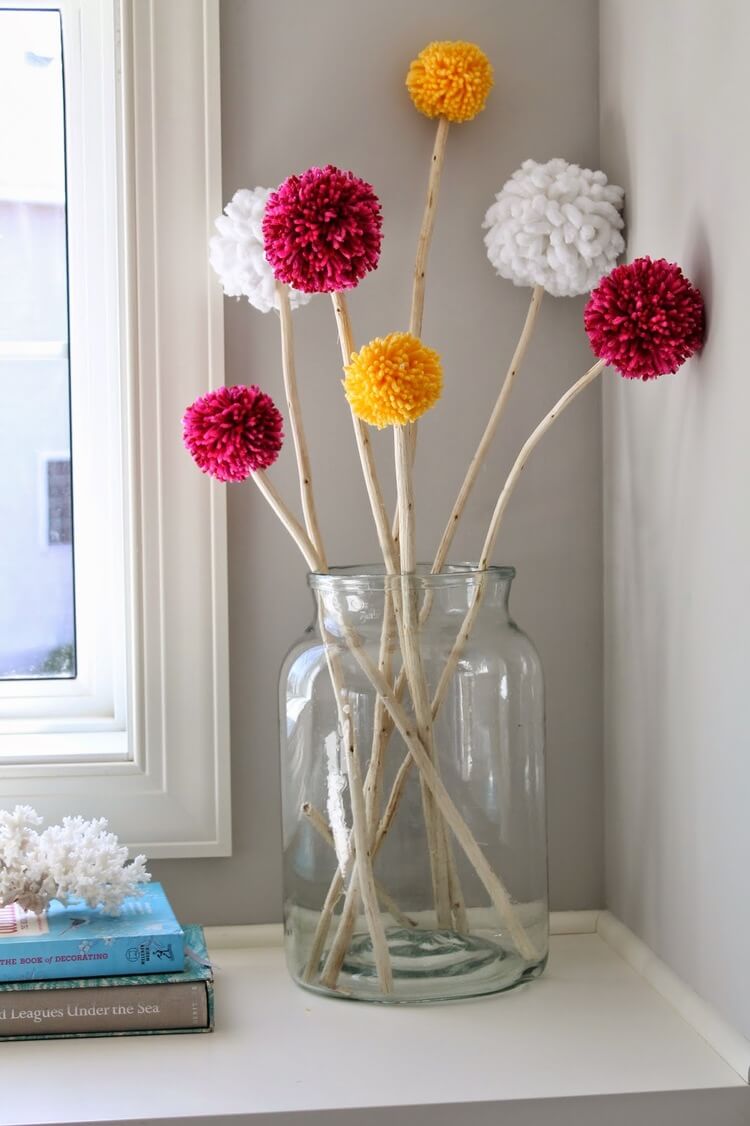 Table Décor with Pom Pom Tree Branches