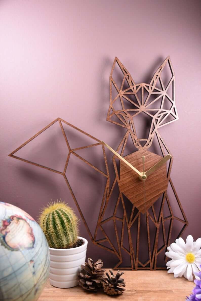 Whimsical and Geometrical Golden Fox Clock