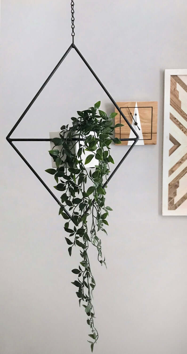 Suspended Geometric Black Rhombus Plant Holder