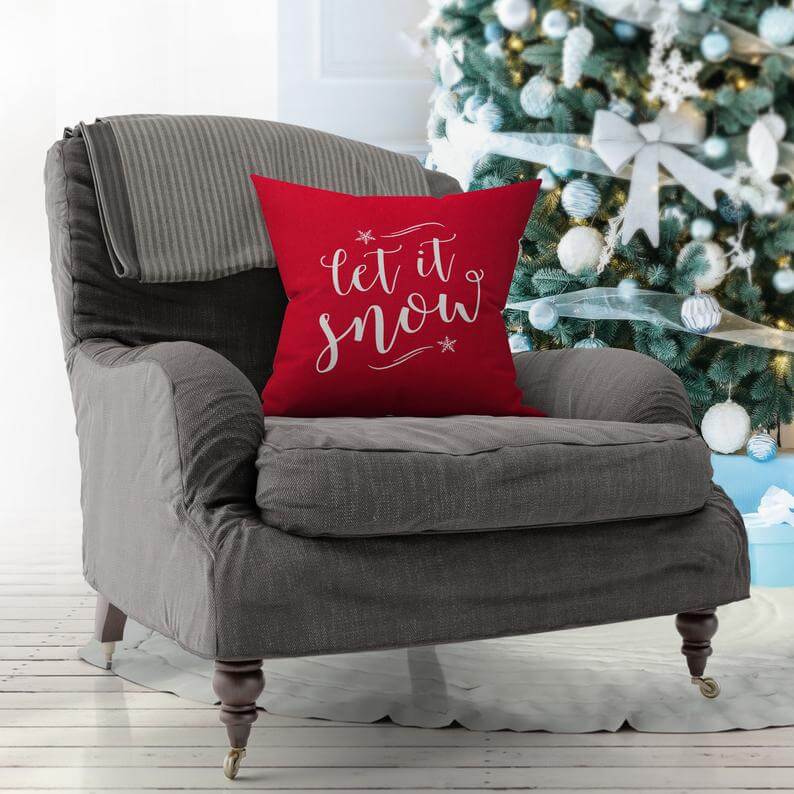 Bold Red Let It Snow Christmas Pillow