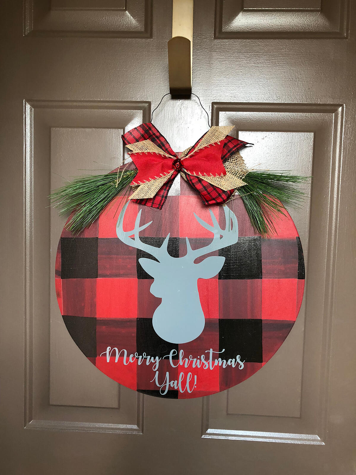 Buffalo Plaid Reindeer Door Hanger for the Holidays