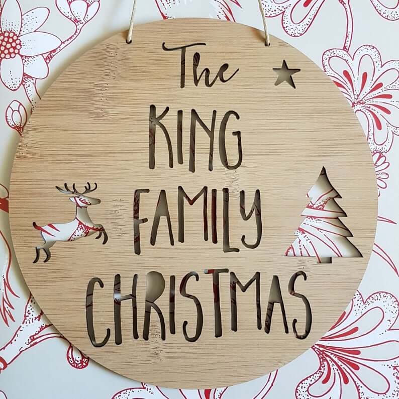 Family Christmas Wooden Design Front Door Plaque