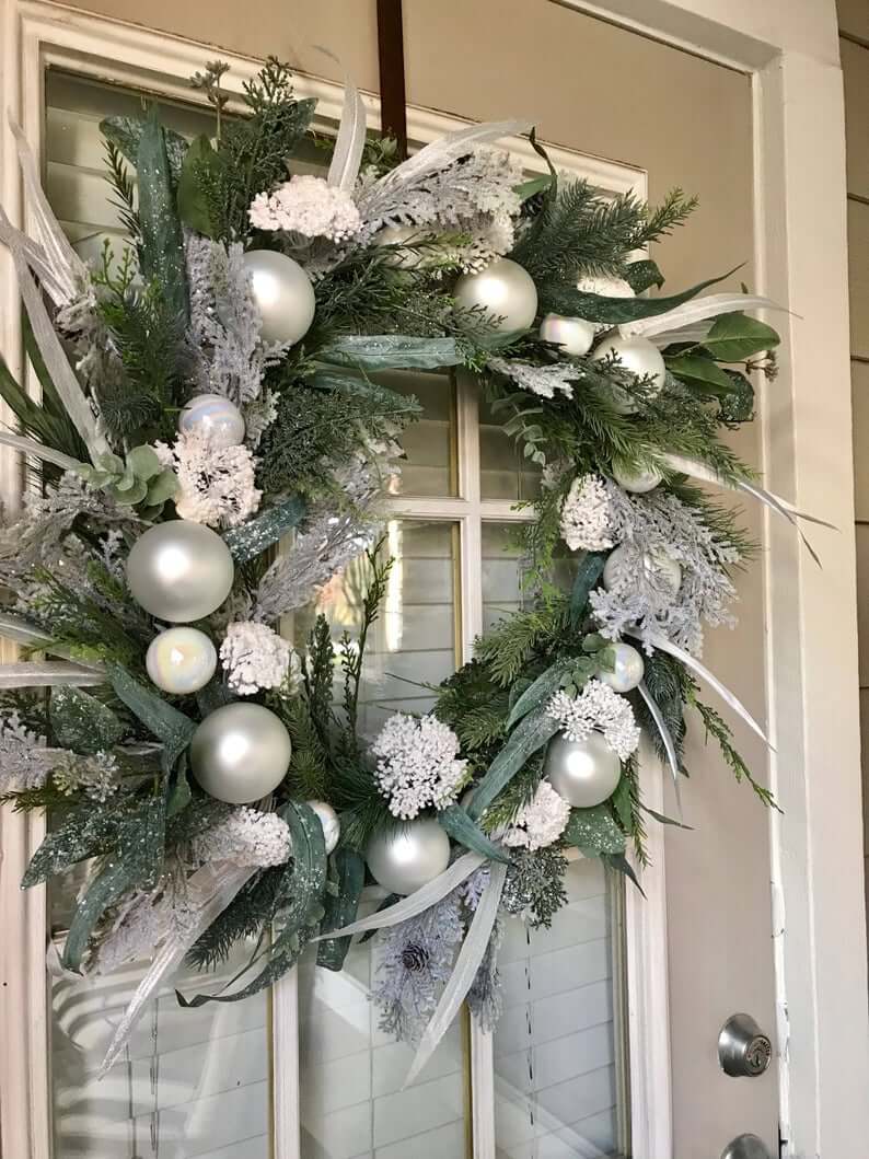 Bauble and Feather Pine Wreath