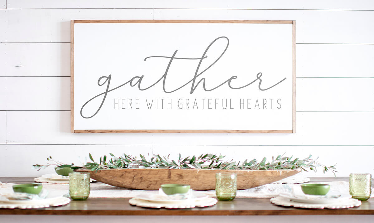 Gathering with Gratitude Framed Farmhouse Sign