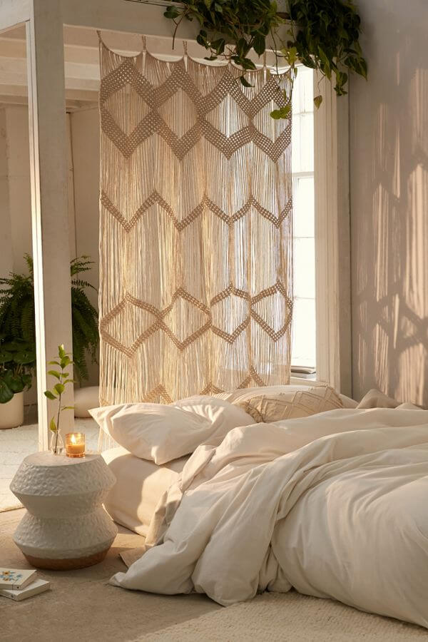 Fabulous Macrame Headboard for Open Studio Floorplan