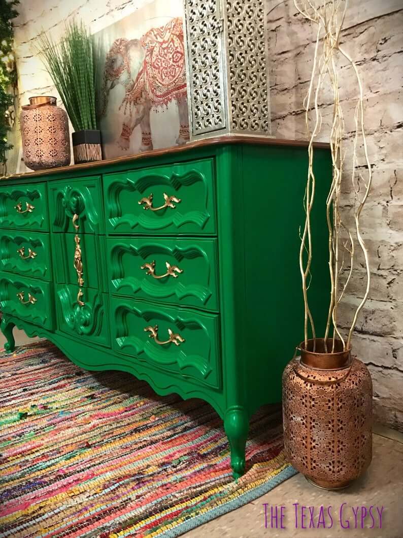 Gypsy Style French Dresser in Green and Gold