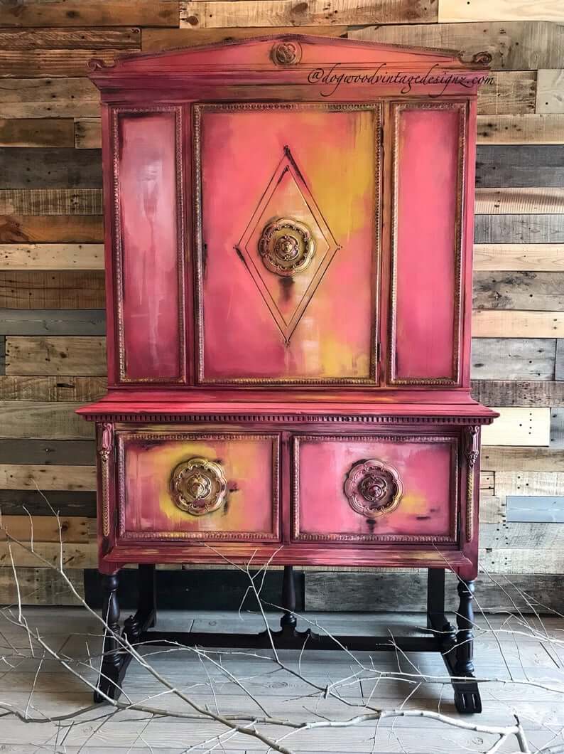 Vintage China Cabinet with Eclectic Paint Finish