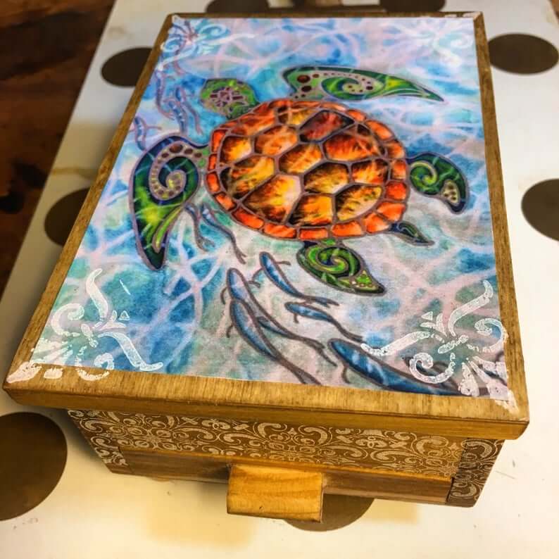 Sea Turtle Themed Jewelry Organizer with Mirror and Drawer