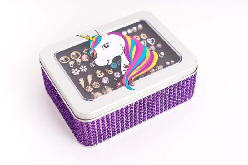 Purple Rhinestone Studded Jewelry Case