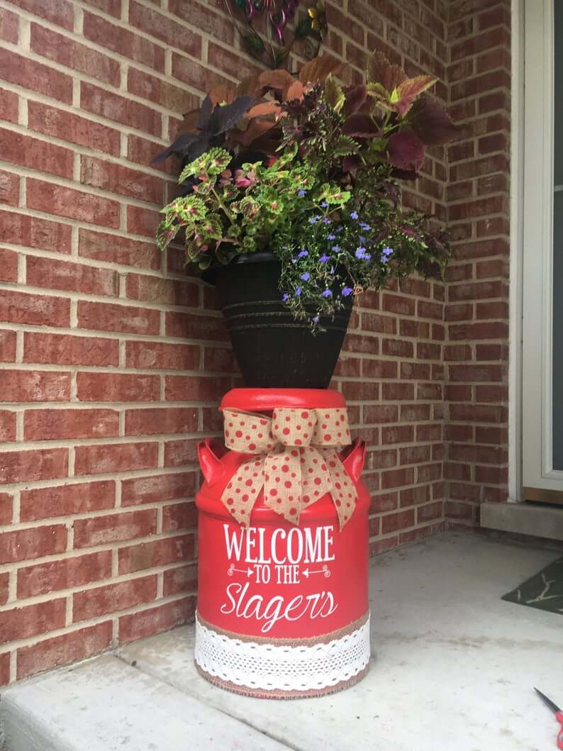 Pretty Painted Milk Can Porch Decor