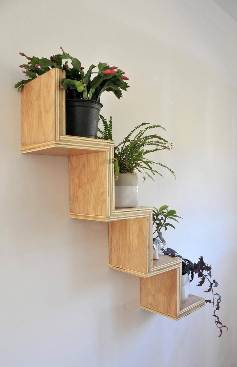 Playful Wooden Zig Zag Floating Shelf