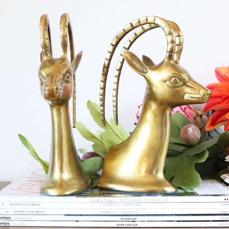 Brass Gazelle Vintage Bookend Figurines