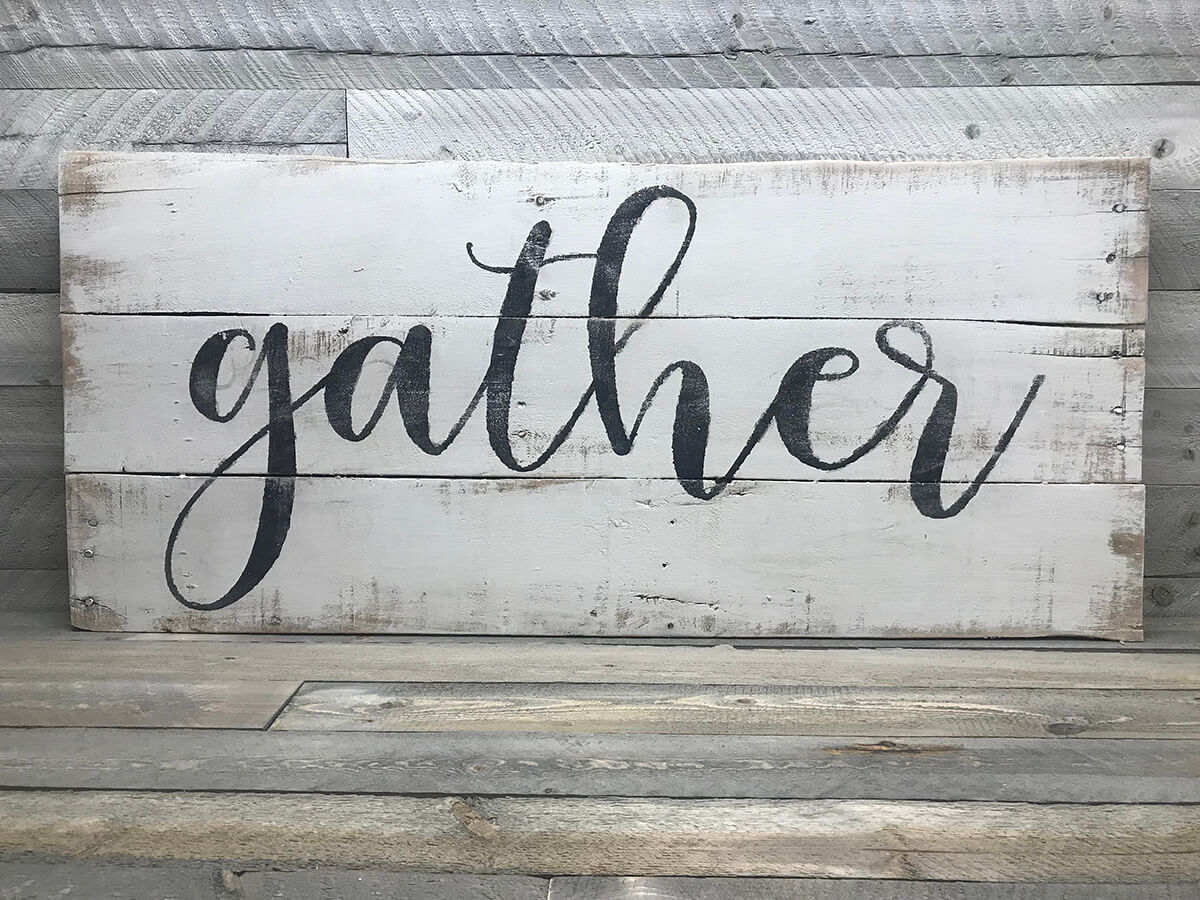 Distressed White Wash Gather Farmhouse Wall Art Sign