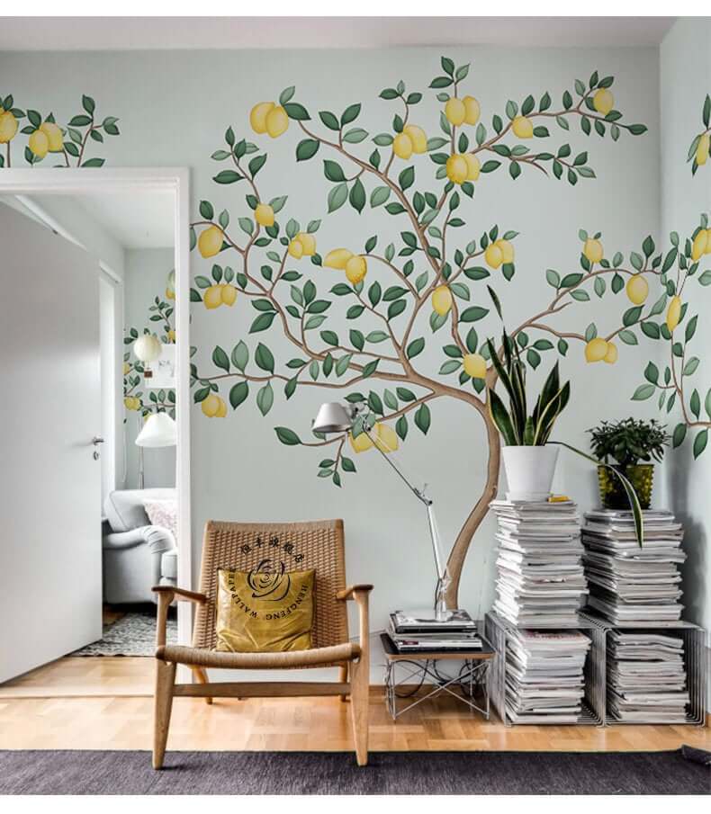 Vibrant Yellow Lemon Tree Wall Mural Decor