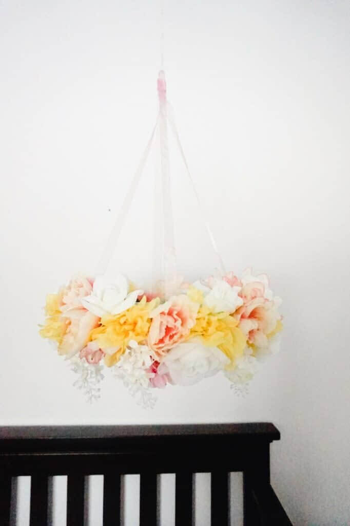 Mobile with Silk Flowers for Baby’s Nursery