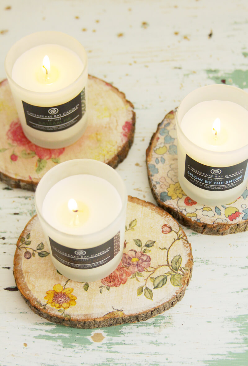 Floral Rustic Decoupage Candle Coasters