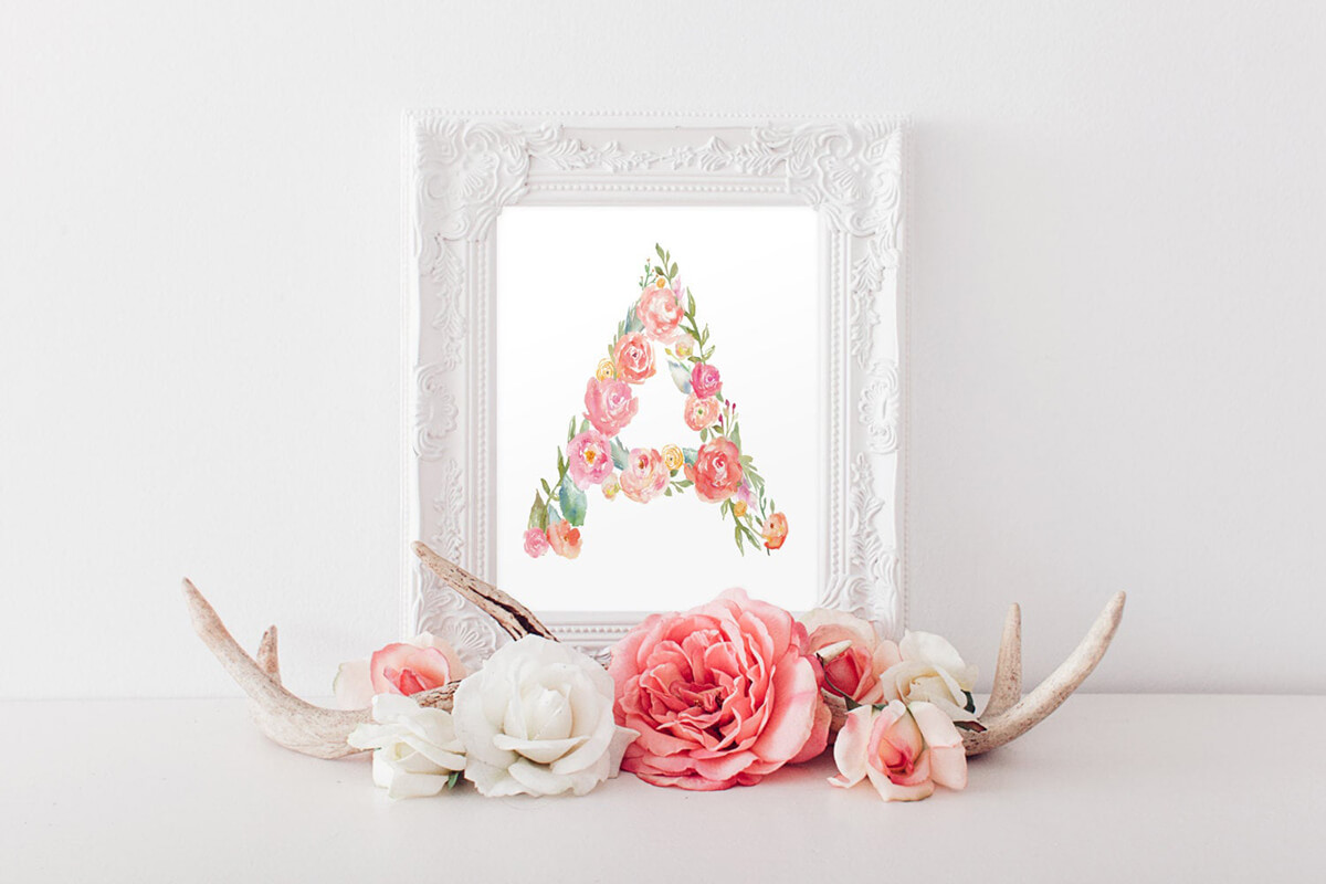 Framed Floral Letter Painted Wall Art