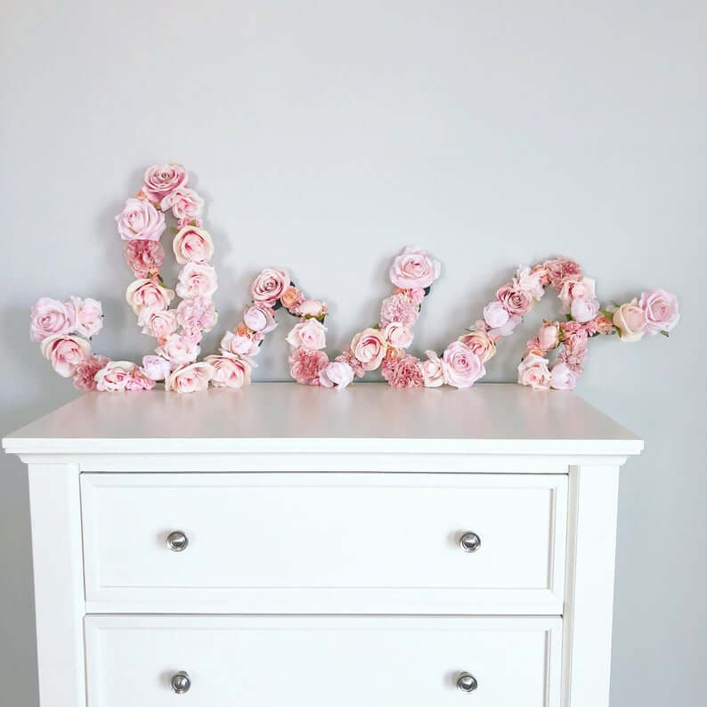 Script Pink Peonies and Roses Floral Letter Decoration