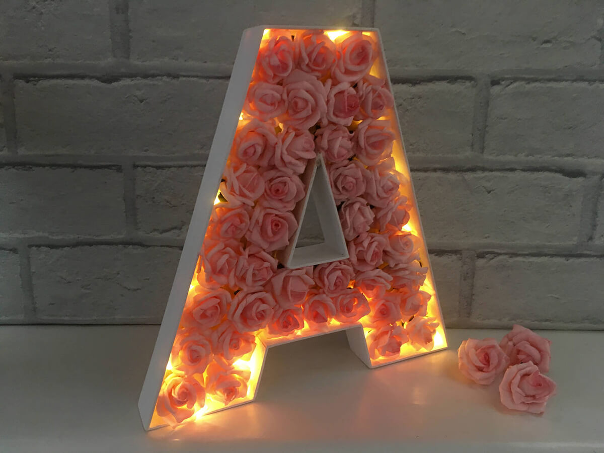 Light-Up Letter Infused with Pink Rose Buds