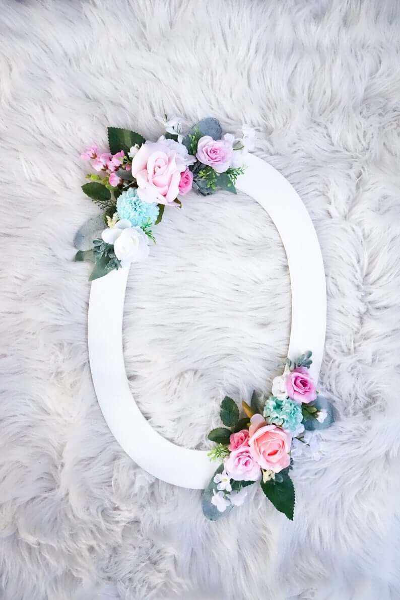 Painted Wooden Letter Accented with Floral Cluster