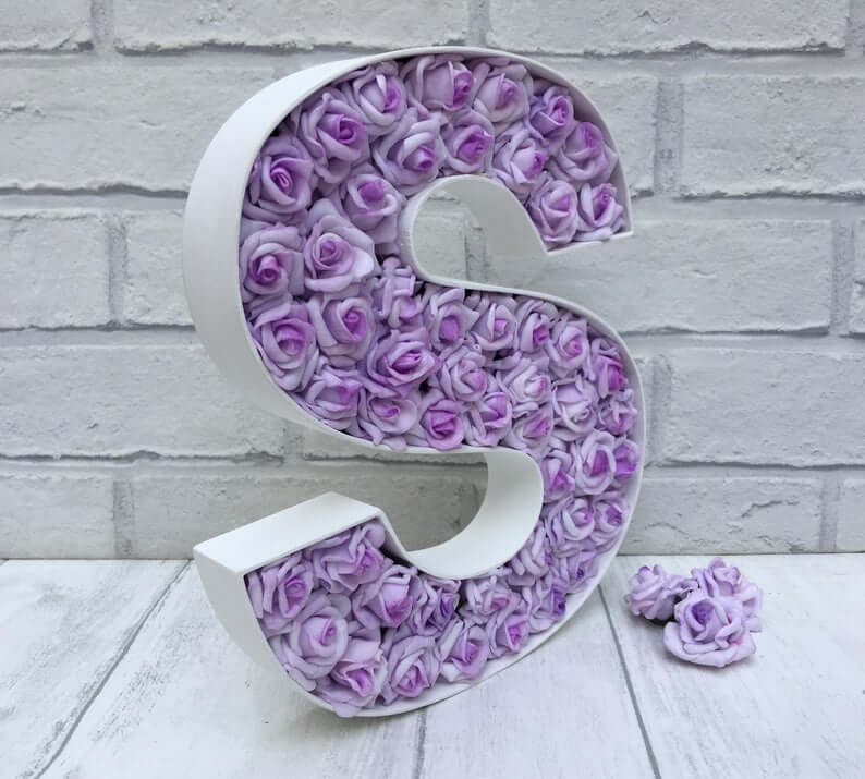 White Metal Letter Full of Lavender Flowers