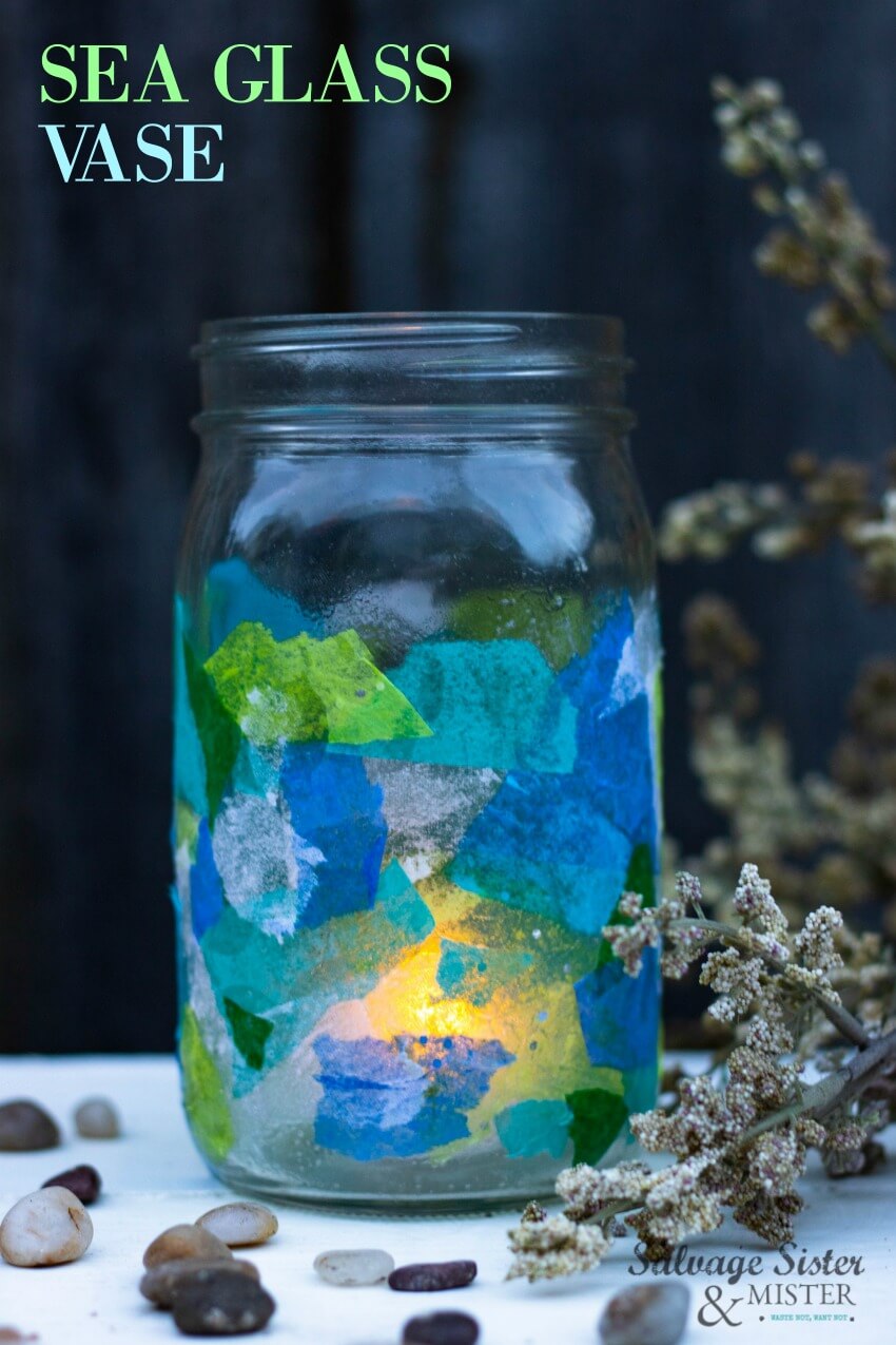 Decoupage Tissue Paper Sea Glass Vase