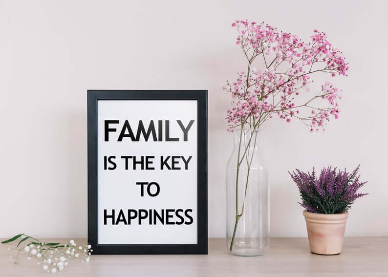 Black and White Contemporary Plain Family is the Key to Happiness Sign