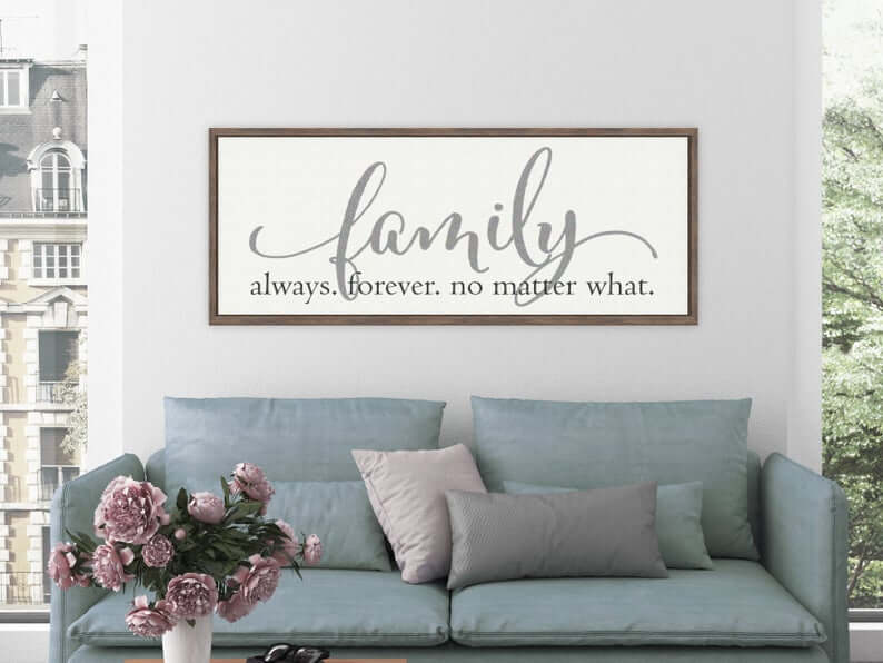 White and Gray Family Forever Sign with Wooden Frame