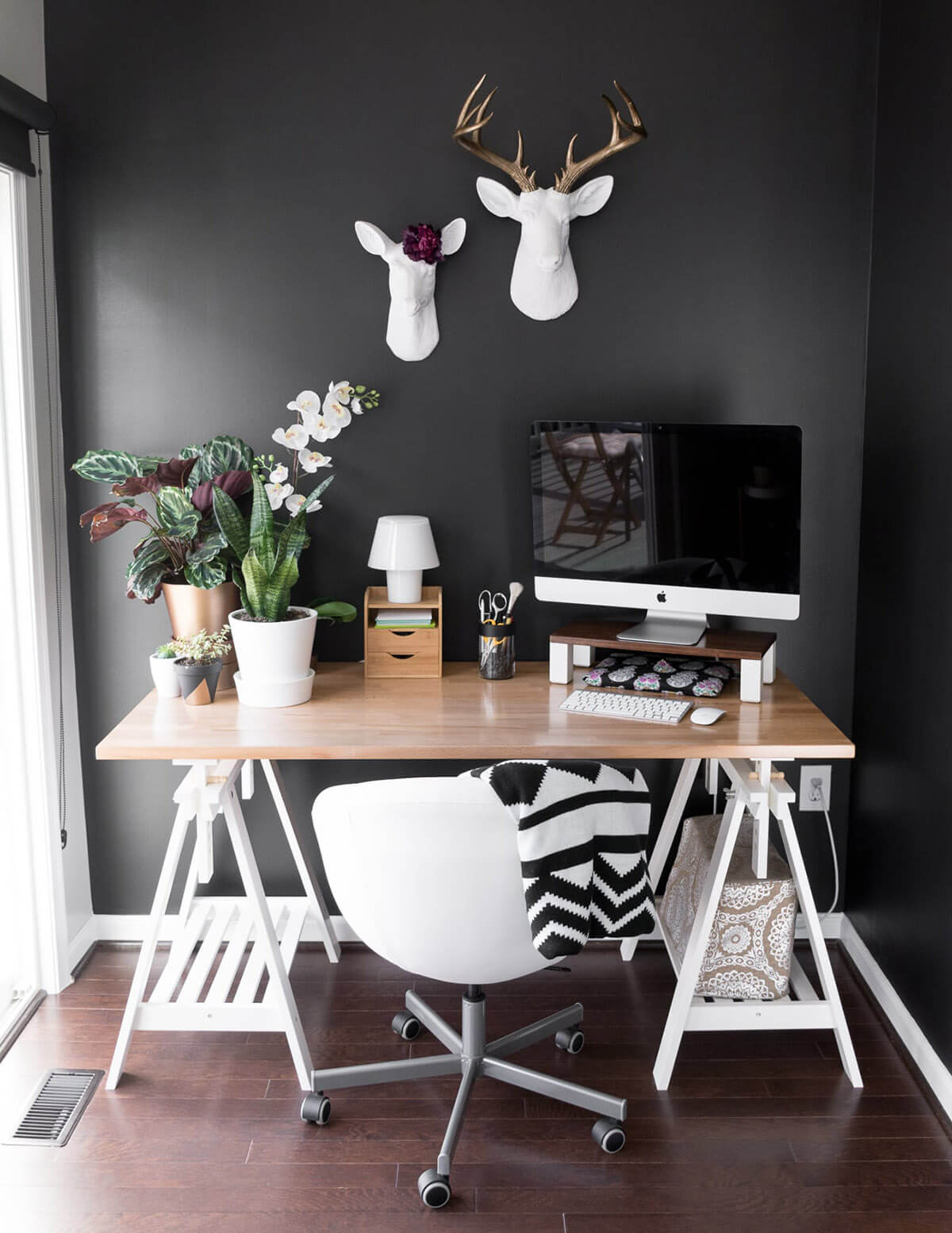 Classic White Saw Horse with Wooden Table Top Office Desk