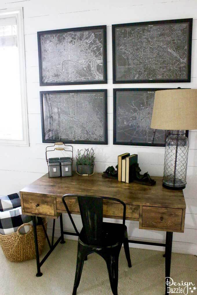 Rustic Brown Wooden 3-Drawered Desk with Art Deco Black Metal Legs