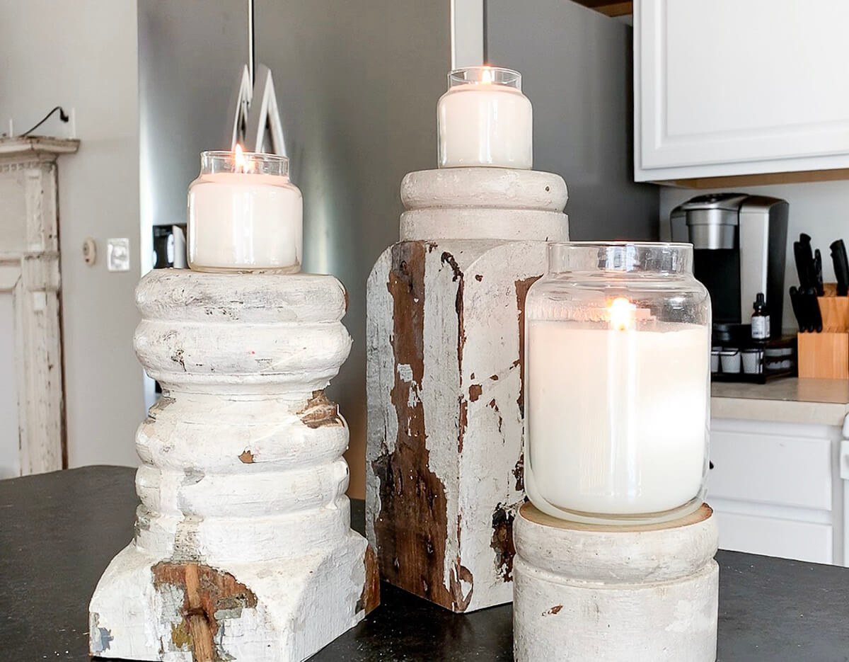 Salvaged Wood Chunky Farmhouse Style Candlesticks